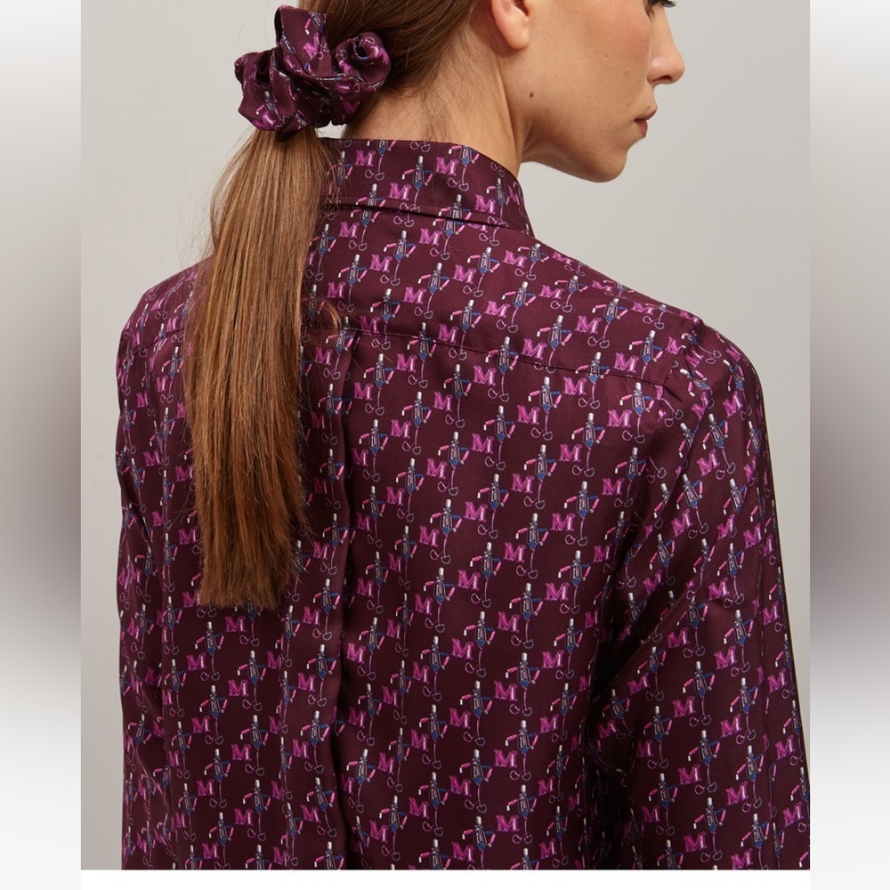 🌷New MAX MARA Accessories Label-cut Printed SILK Hair Elastic”Elasty'' Scrunch.